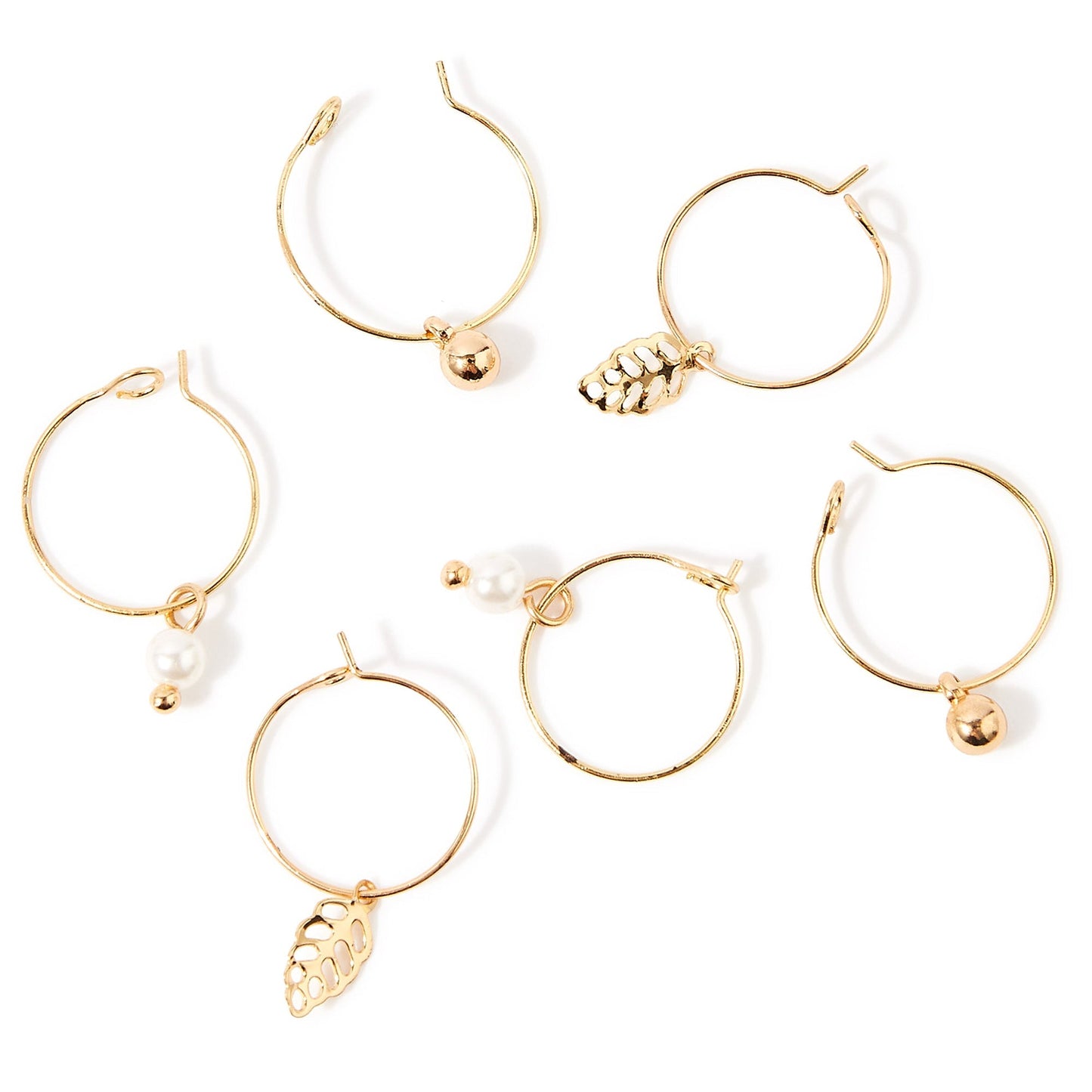 London Women'S Pink Set Of 3 Pearl Leaf Hoop Earring Pack