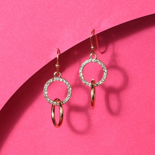 London Women'S Gold Pave Linked Circles Short Drop Earring