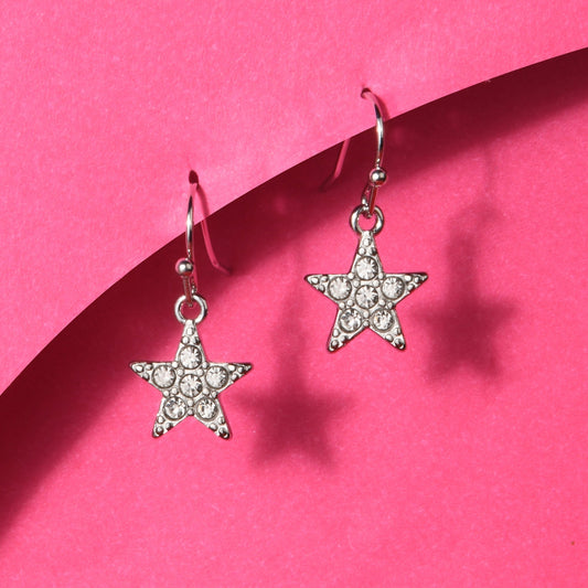 London Women'S Silver Pave Star Short Drop Earring