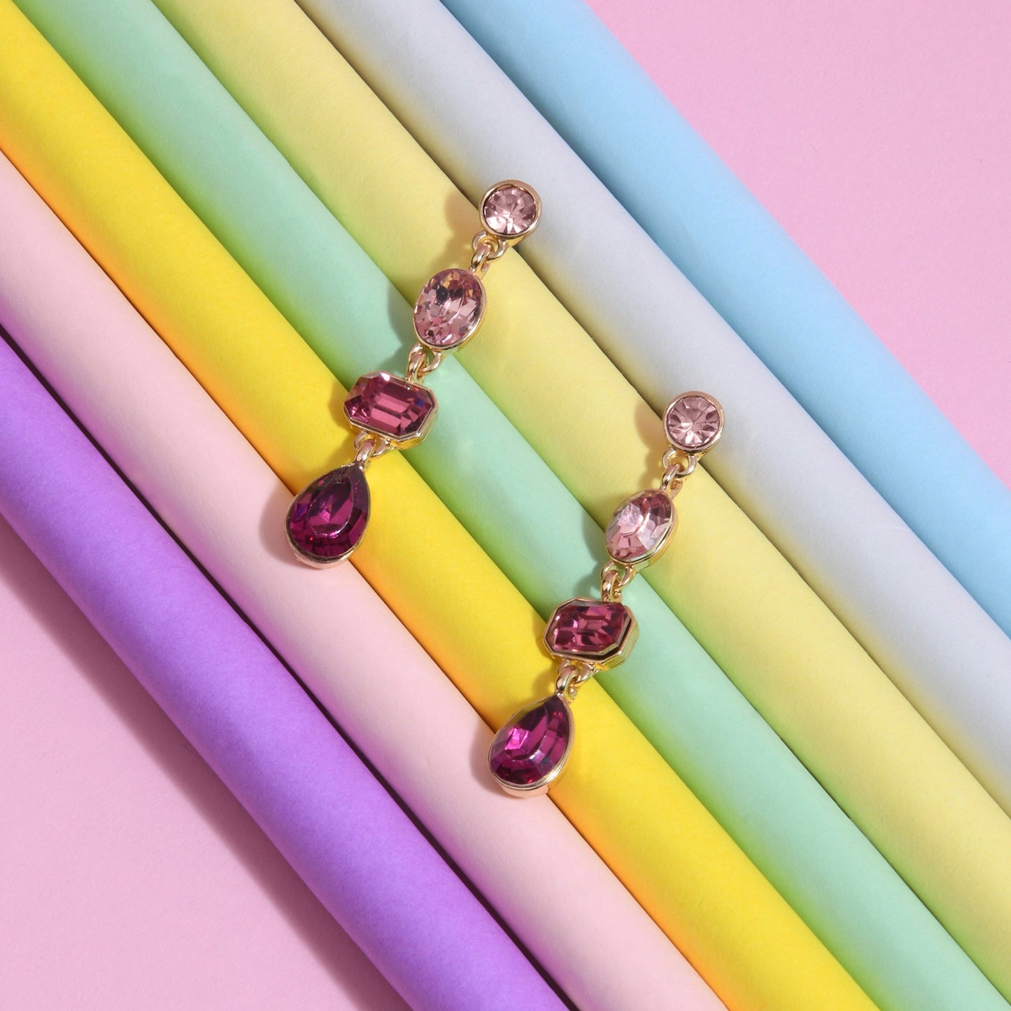 London Women's pink Willow Eclectic Stones Long Earring