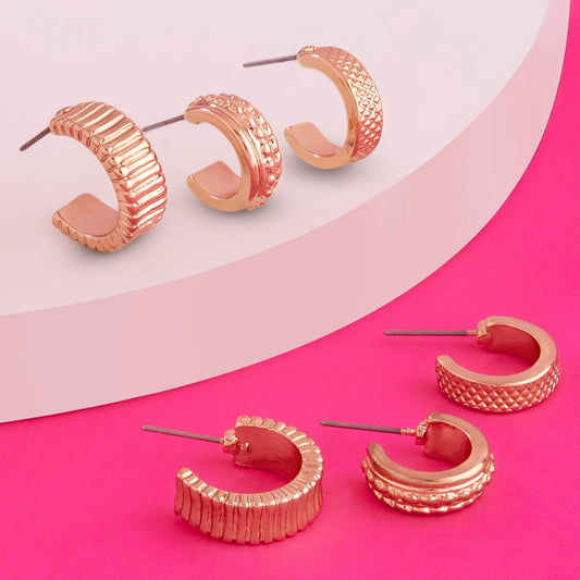 London Women's gold Super Classics Set of 3 Chunky Detailed Hoops Earring