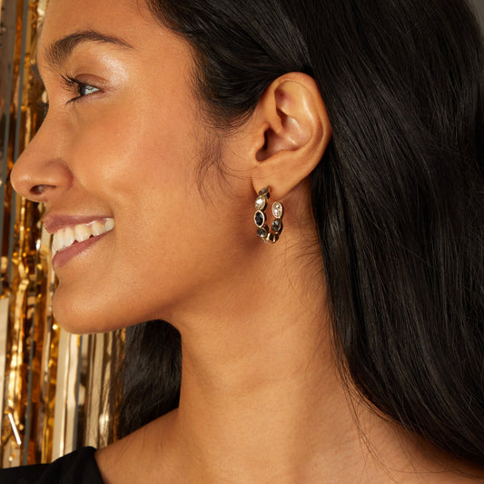 London Women's Black Chubby gem stone hoop earrings