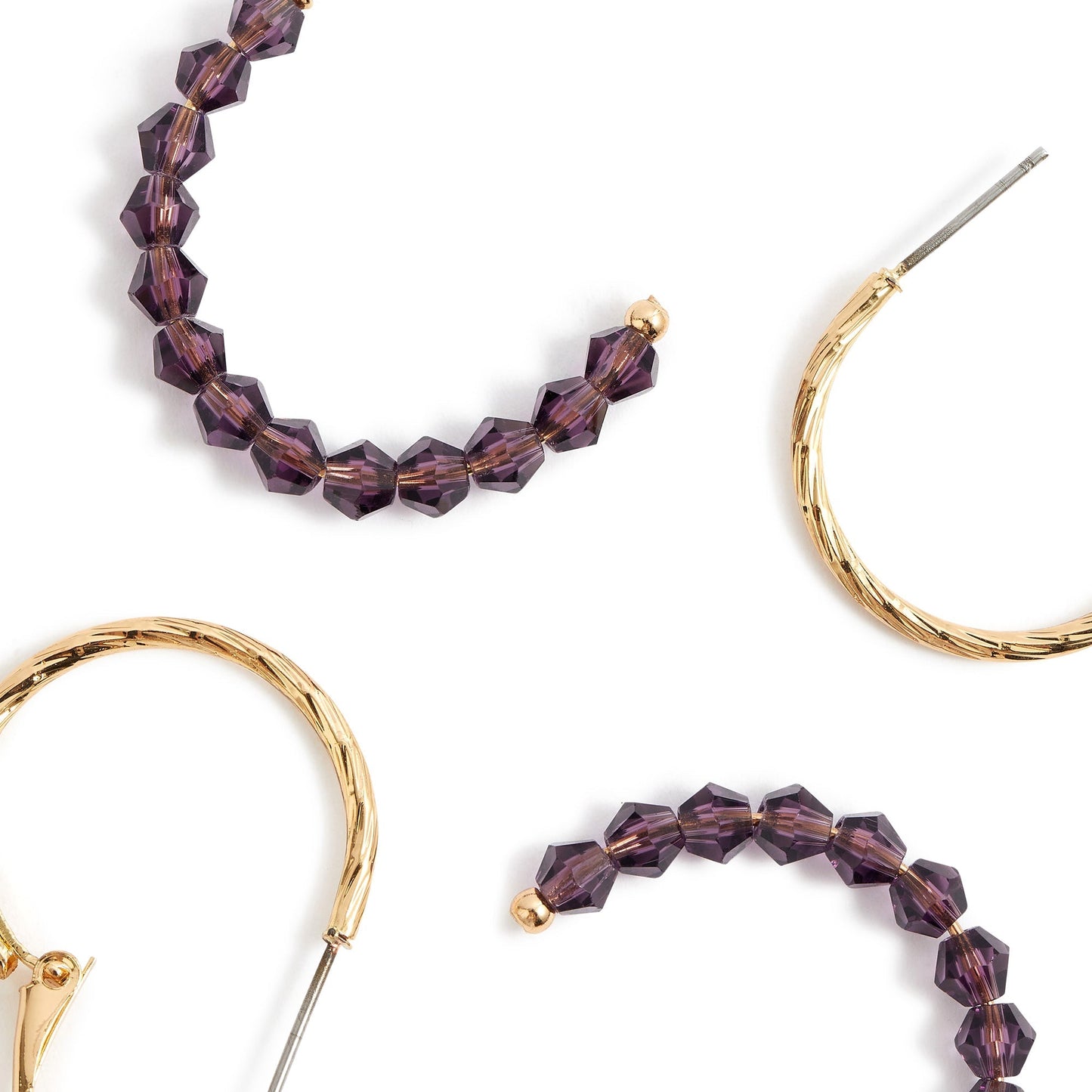 London Women's purple Amber Set of 2 Facet Beads Hoop Earring Pack
