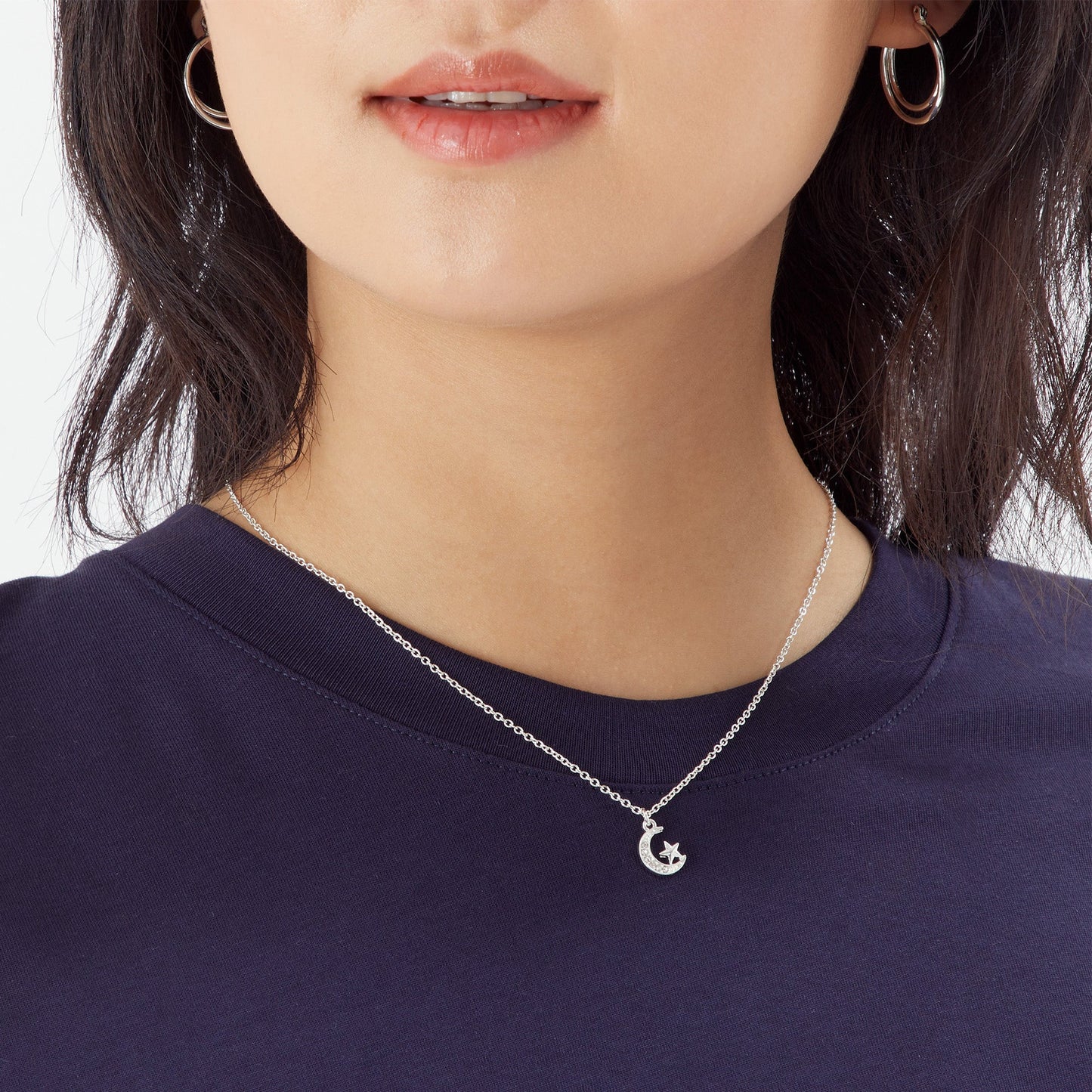 London Women'S Silver Moon & Star Pendant Necklace