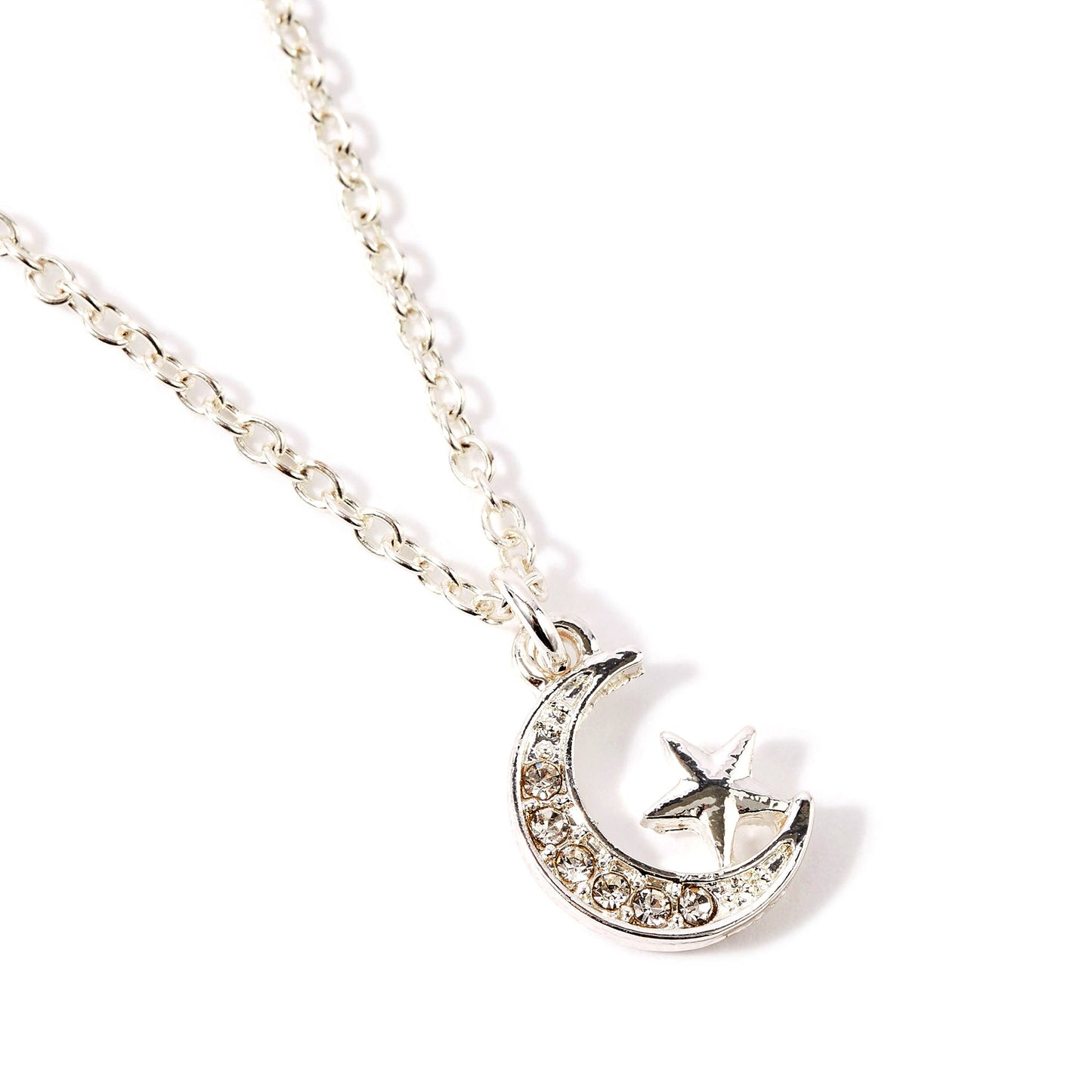 London Women'S Silver Moon & Star Pendant Necklace