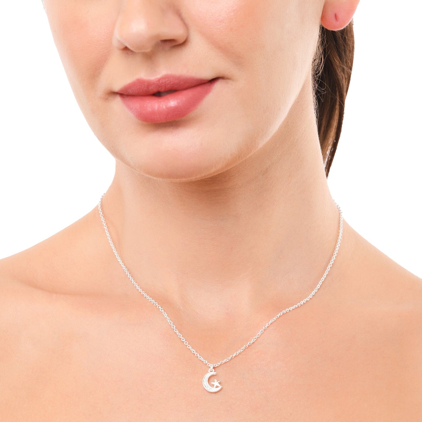 London Women'S Silver Moon & Star Pendant Necklace