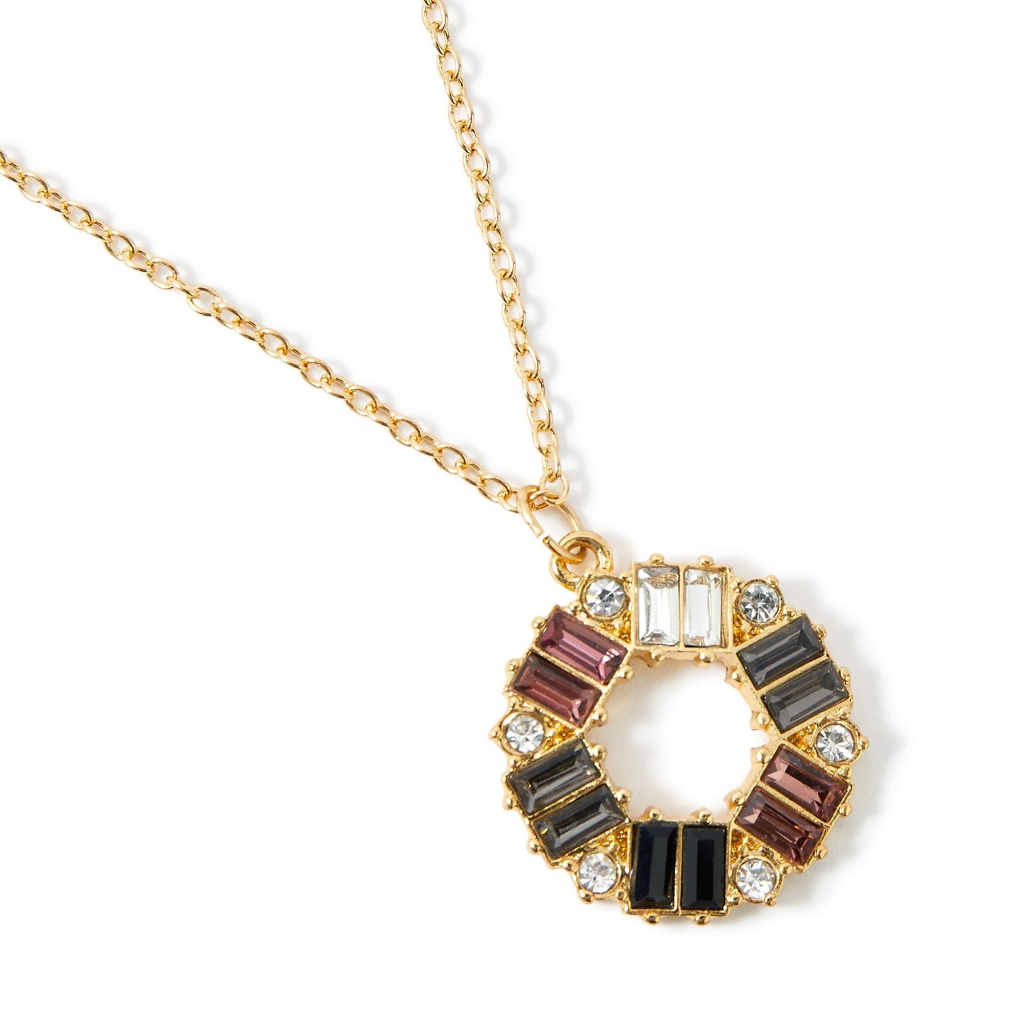 London Women's Gold Baguette circle pendant necklace