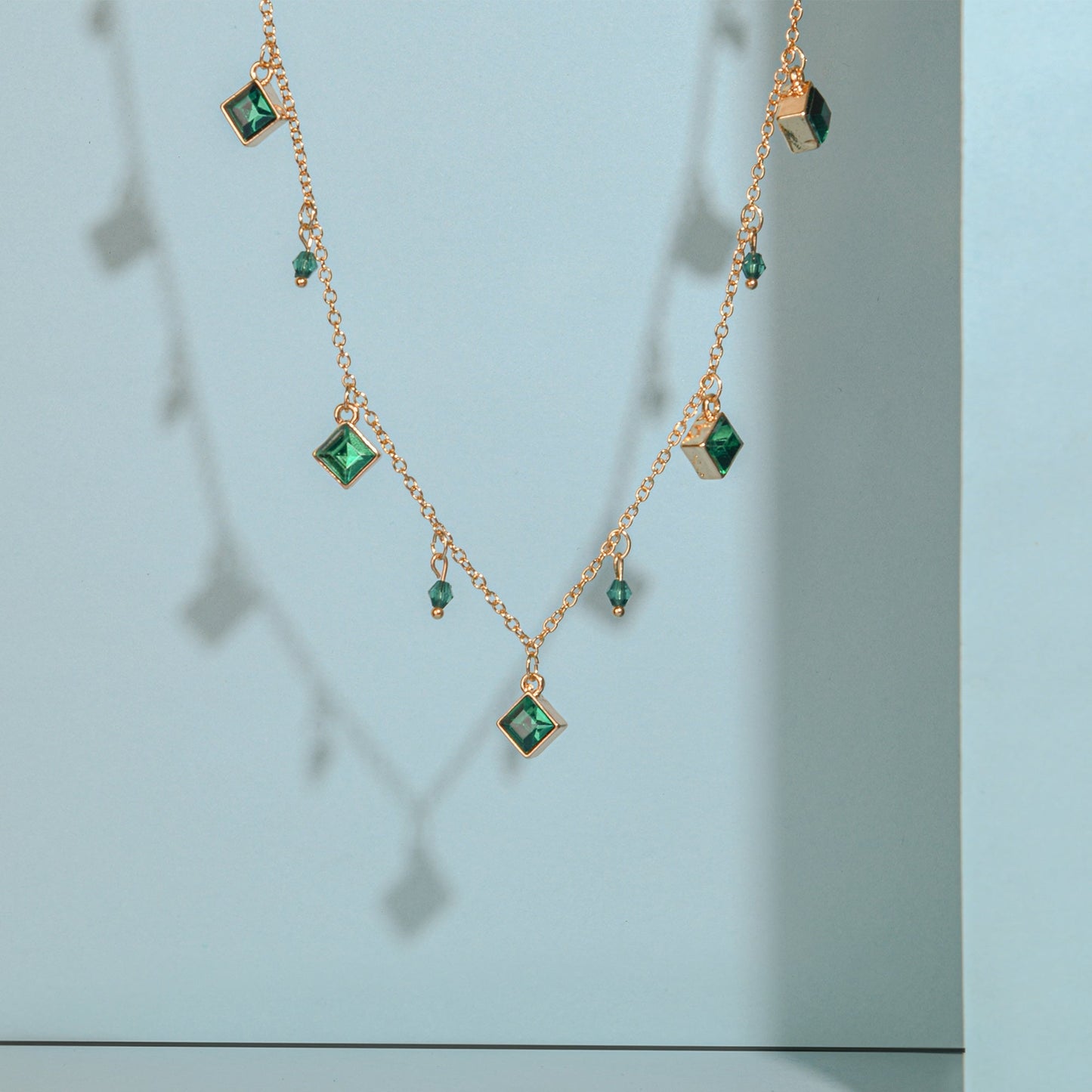 London Women's Green Willow Ditsy Gem Drop Collar Necklace