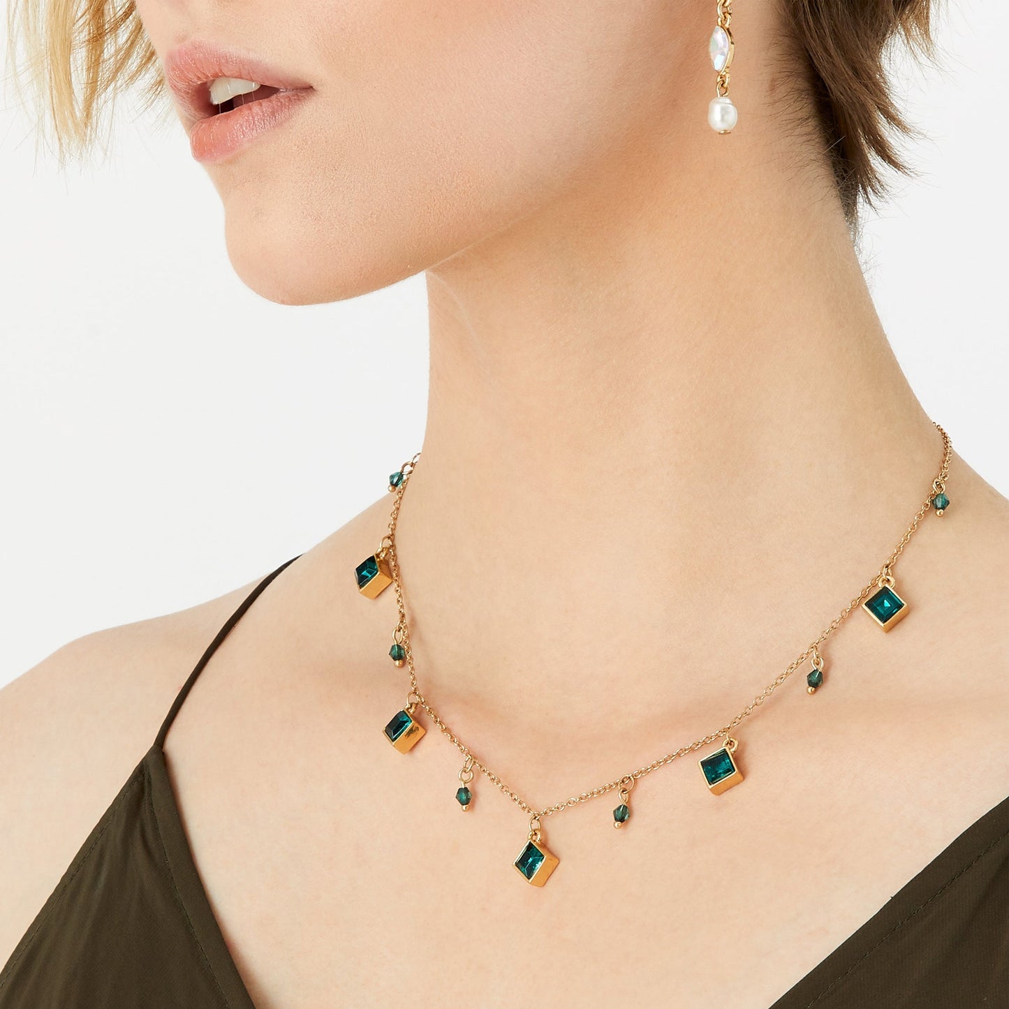 London Women's Green Willow Ditsy Gem Drop Collar Necklace