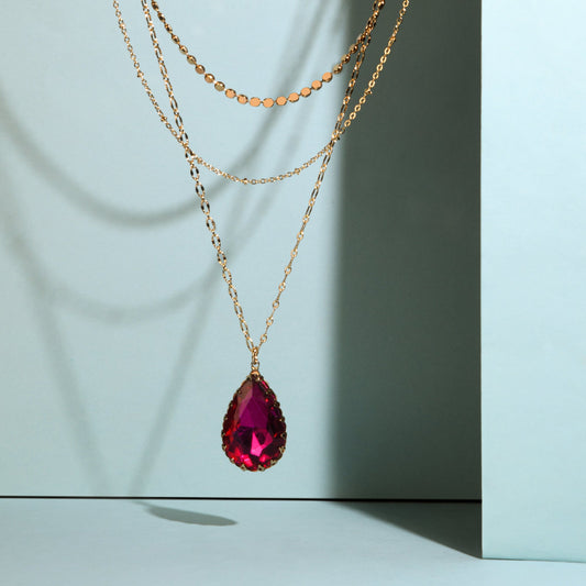 London Women's Pink Willow Set of 3 Fancy Gem Multi Row Necklace