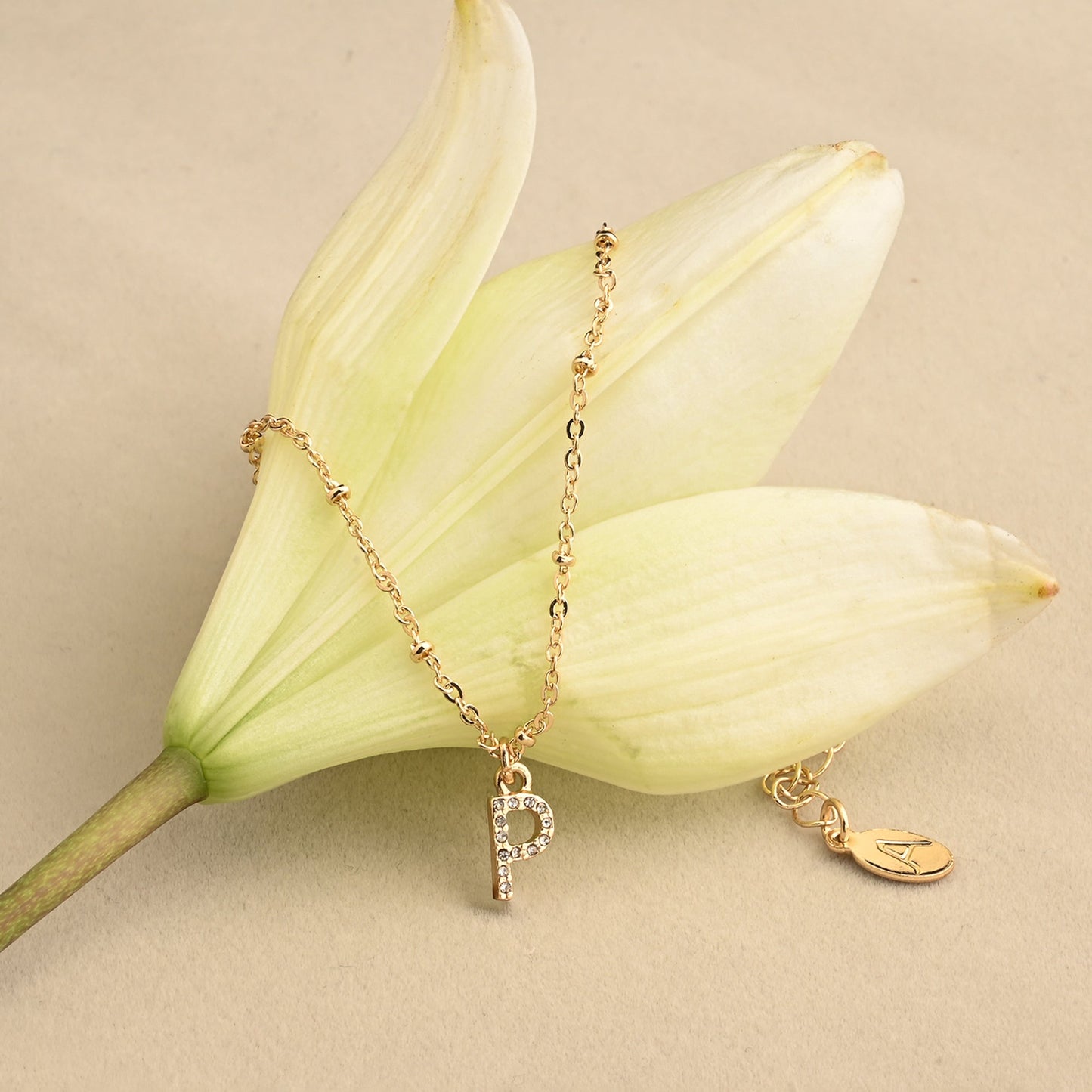 London Women's Gold (P) Initial Sparkle Pendant Necklace White