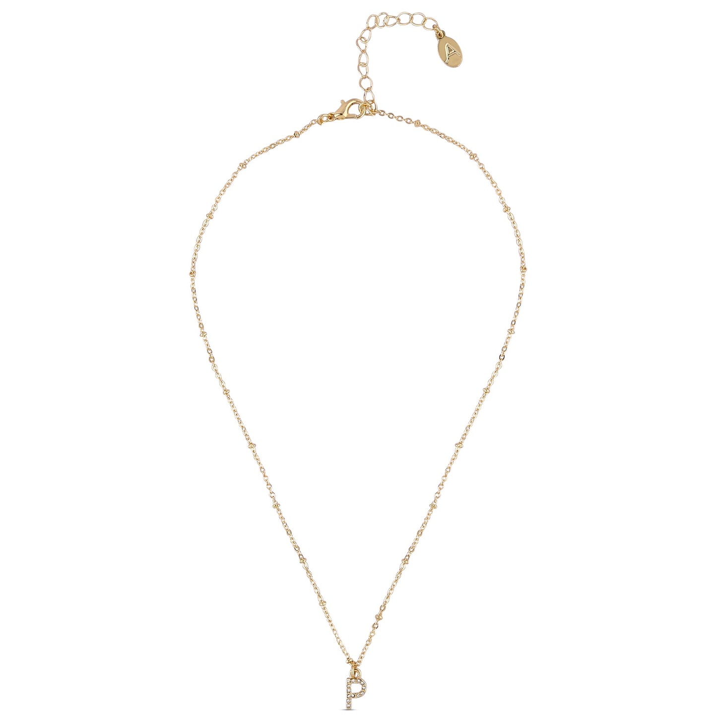 London Women's Gold (P) Initial Sparkle Pendant Necklace White