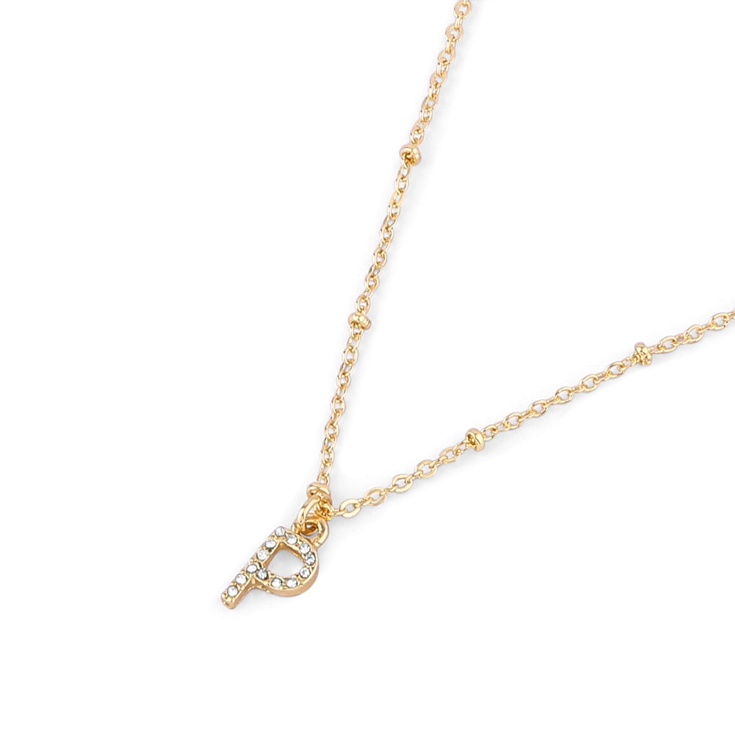 London Women's Gold (P) Initial Sparkle Pendant Necklace White