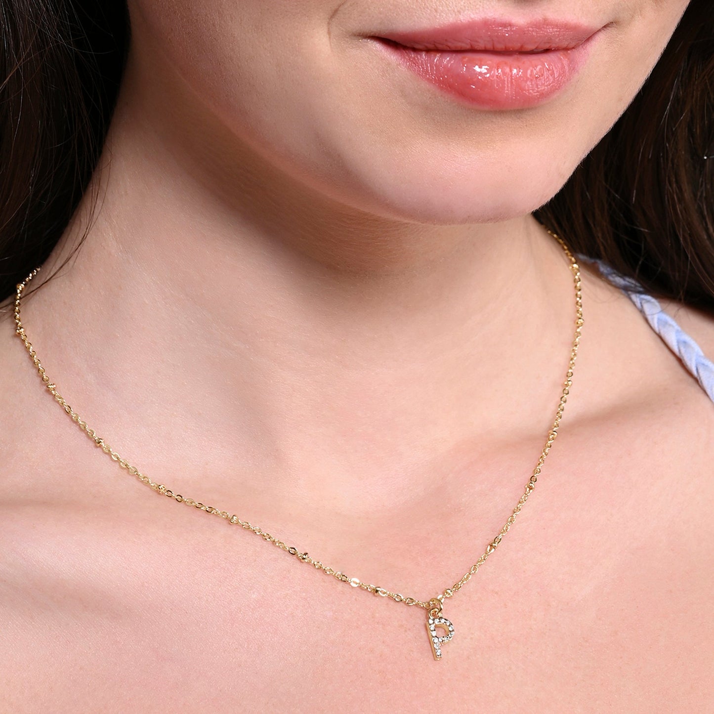 London Women's Gold (P) Initial Sparkle Pendant Necklace White