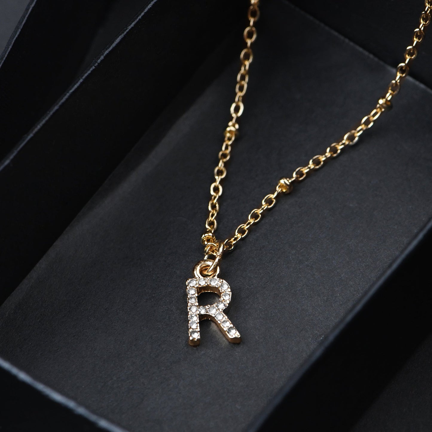 London Women's Gold Initial R Sparkle Pendant Necklace