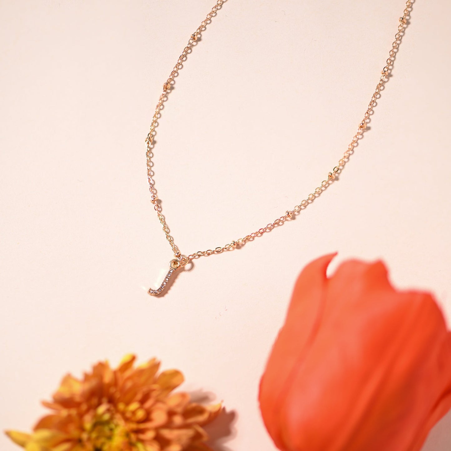 London Women's Gold (J) Initial Sparkle Pendant Necklace White