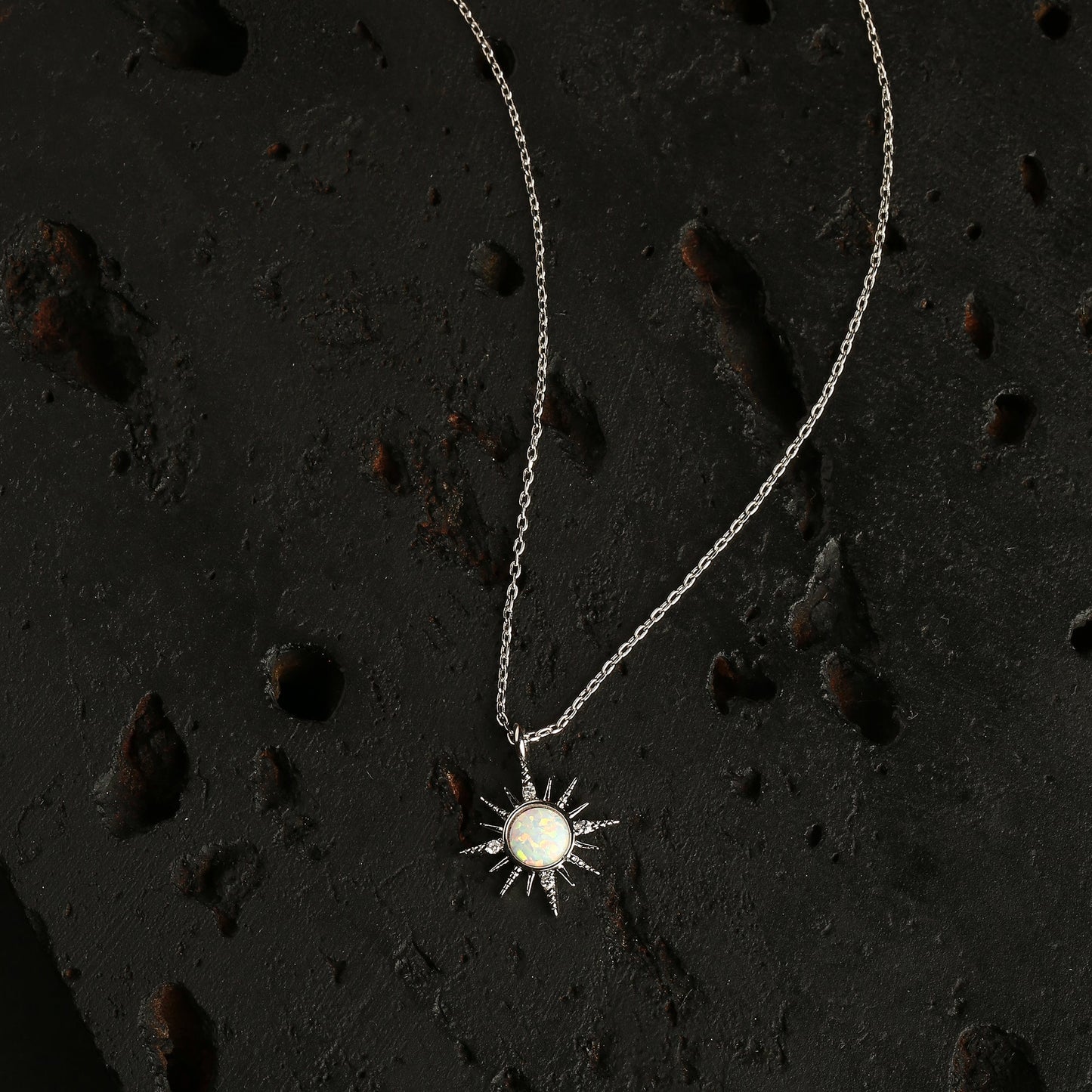 Platinum Plated Opal Starburst Pendant For Women