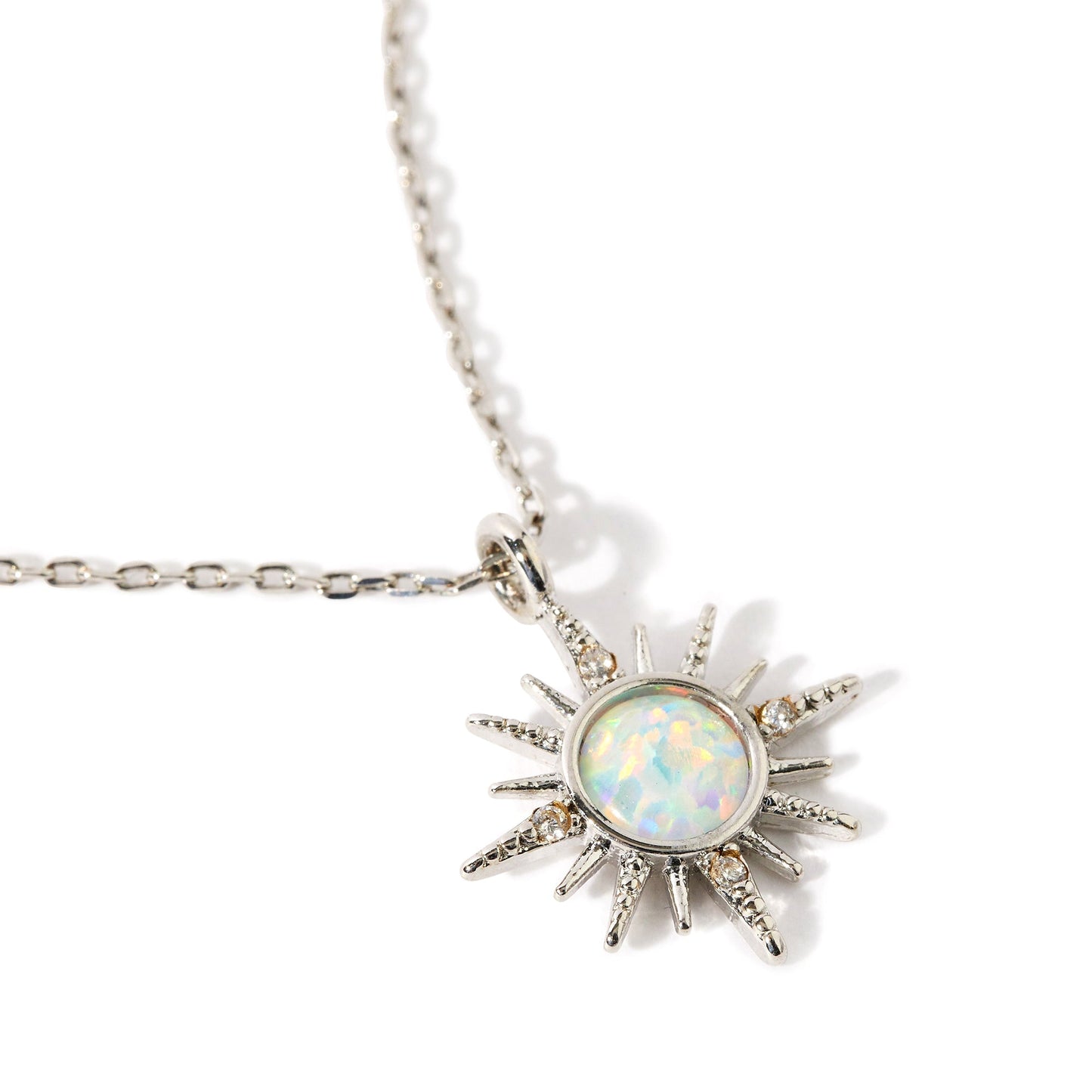 Platinum Plated Opal Starburst Pendant For Women