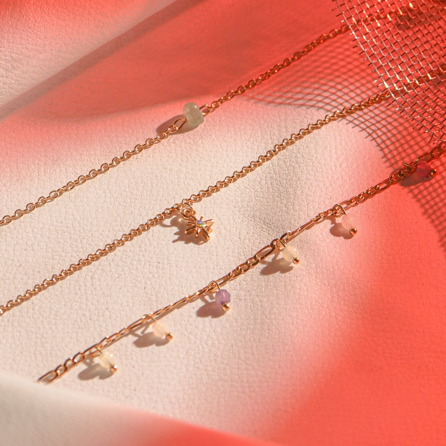 London Women's Multi Set of 3 Stone & Star Layered Anklet Pack