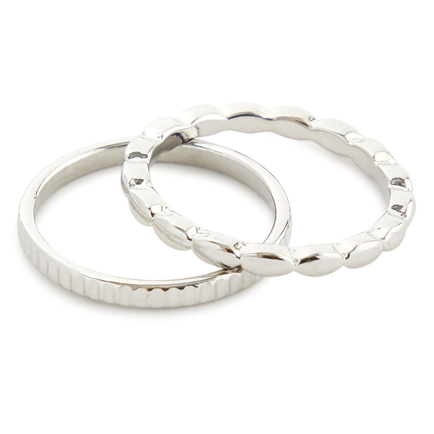 London Women'S Silver Set Of 2 Textured Skinny Ring Pack- Medium