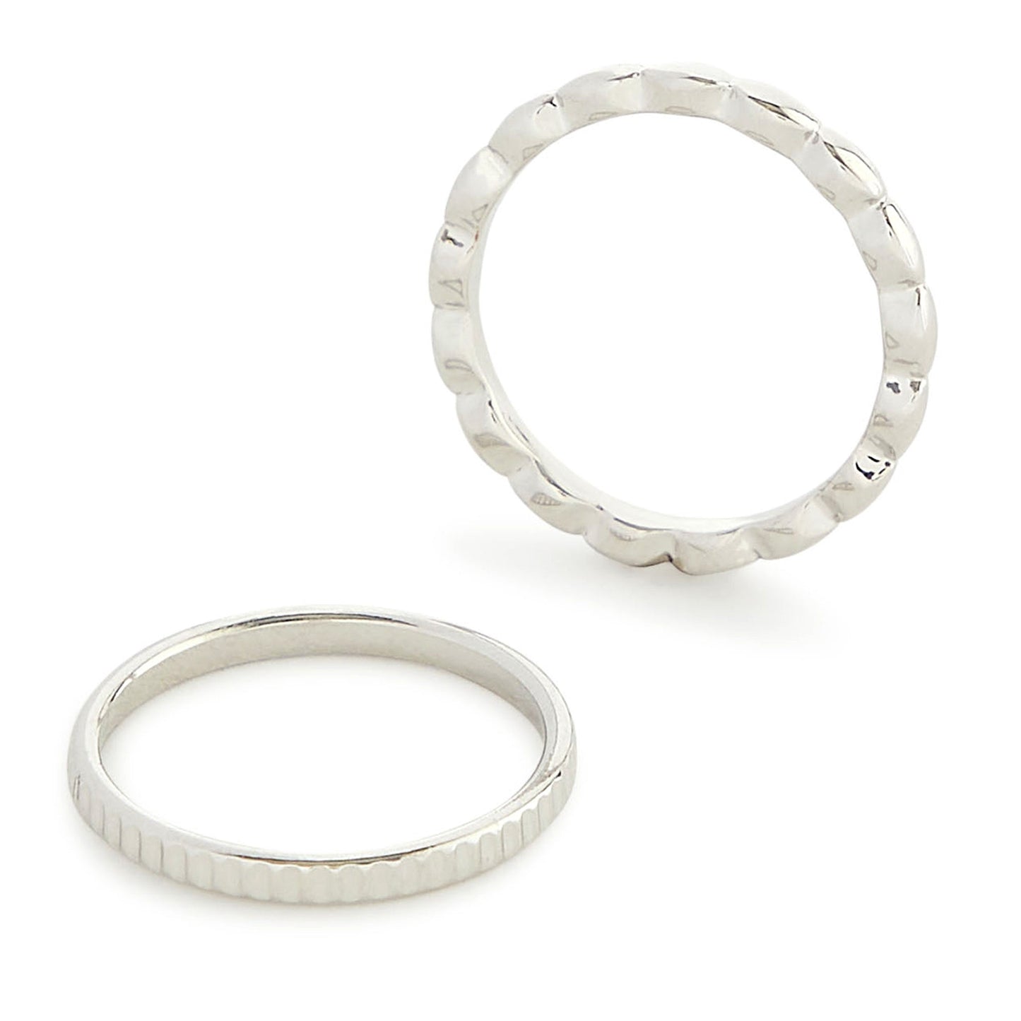 London Women'S Silver Set Of 2 Textured Skinny Ring Pack- Medium