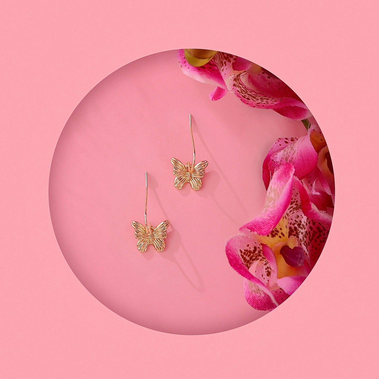 London Women's Textured Butterfly Short Drop Earring Gold