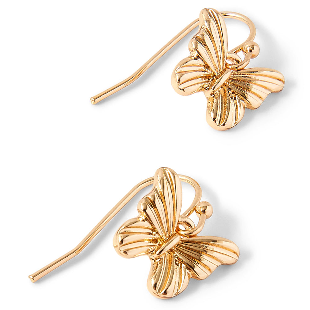 London Women's Textured Butterfly Short Drop Earring Gold