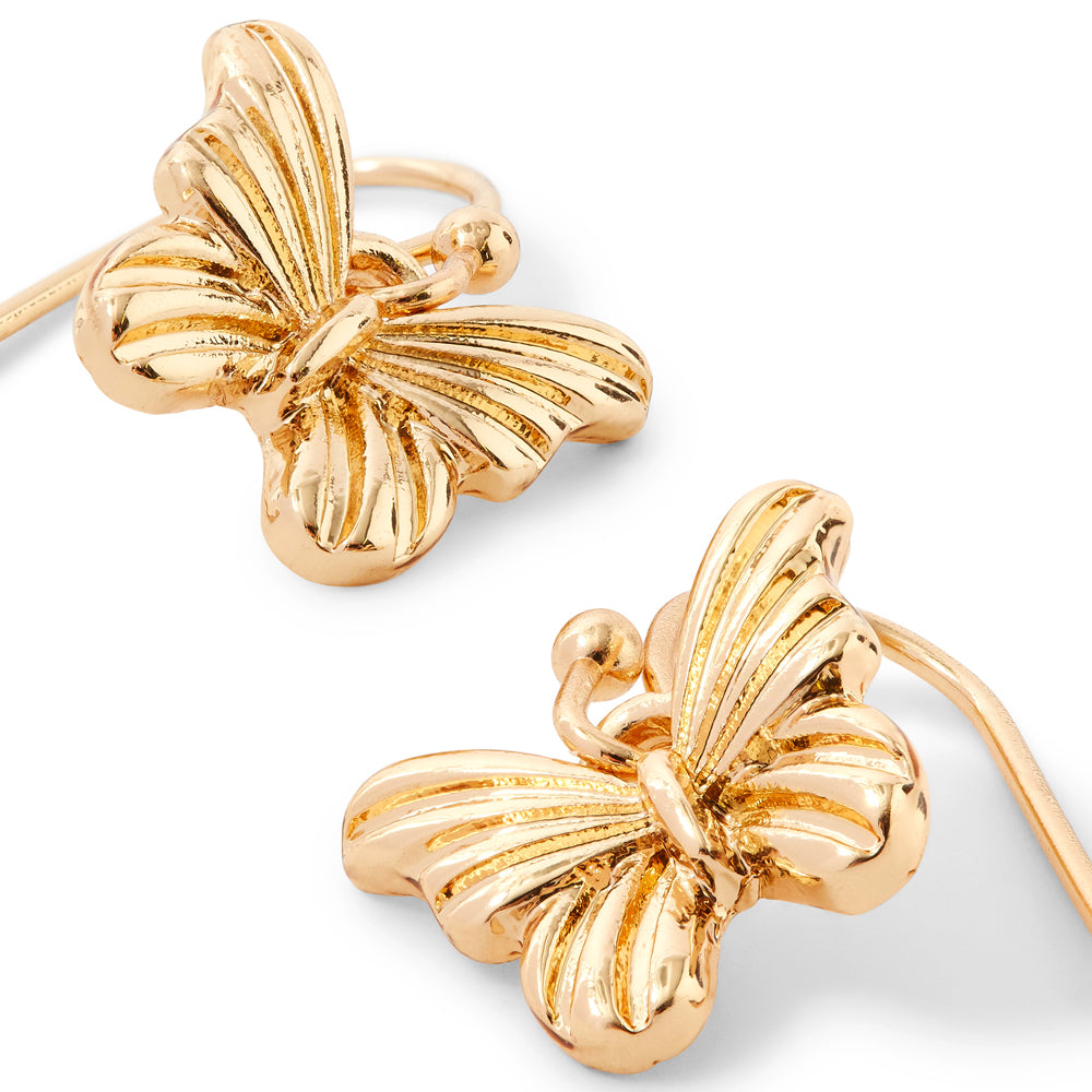 London Women's Textured Butterfly Short Drop Earring Gold