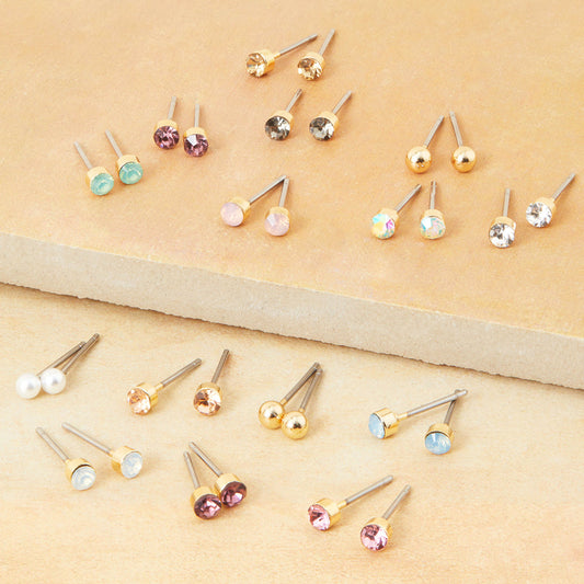 London Women's Multi Set of 15 Multi Stone Stud Earring-PASTEL-MULTI