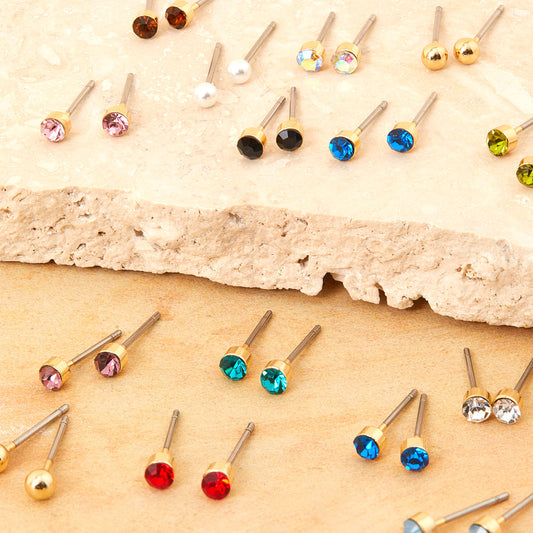 London Women's Multi Set of 15 Multi Stone Stud Earring-DARKS-MULTI