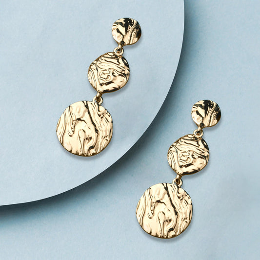London Women's Gold Textured Circle Long Drop Earrings