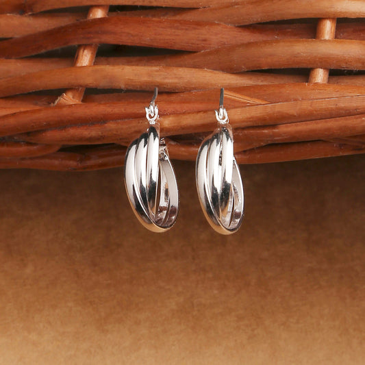 London Women's Silver Twisted Silver Hoop Earrings