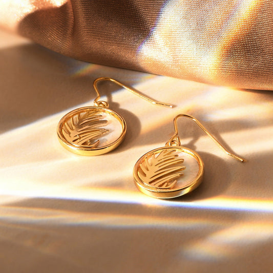 London Women's Gold Moonstone Circle Leaf Earring