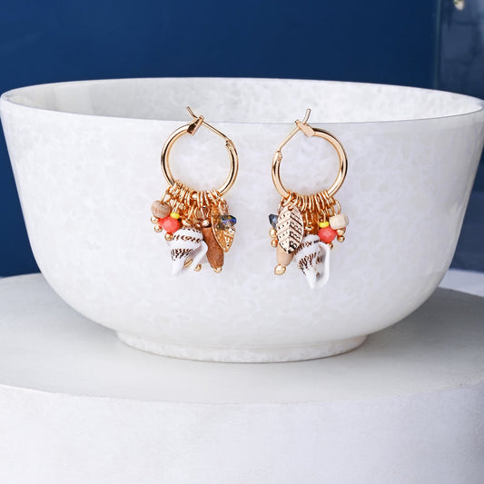 London Women's Multi Shell Multi Beaded Hoop Earring