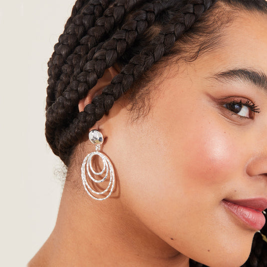 London Women's Silver Textured Circles Statement Earring