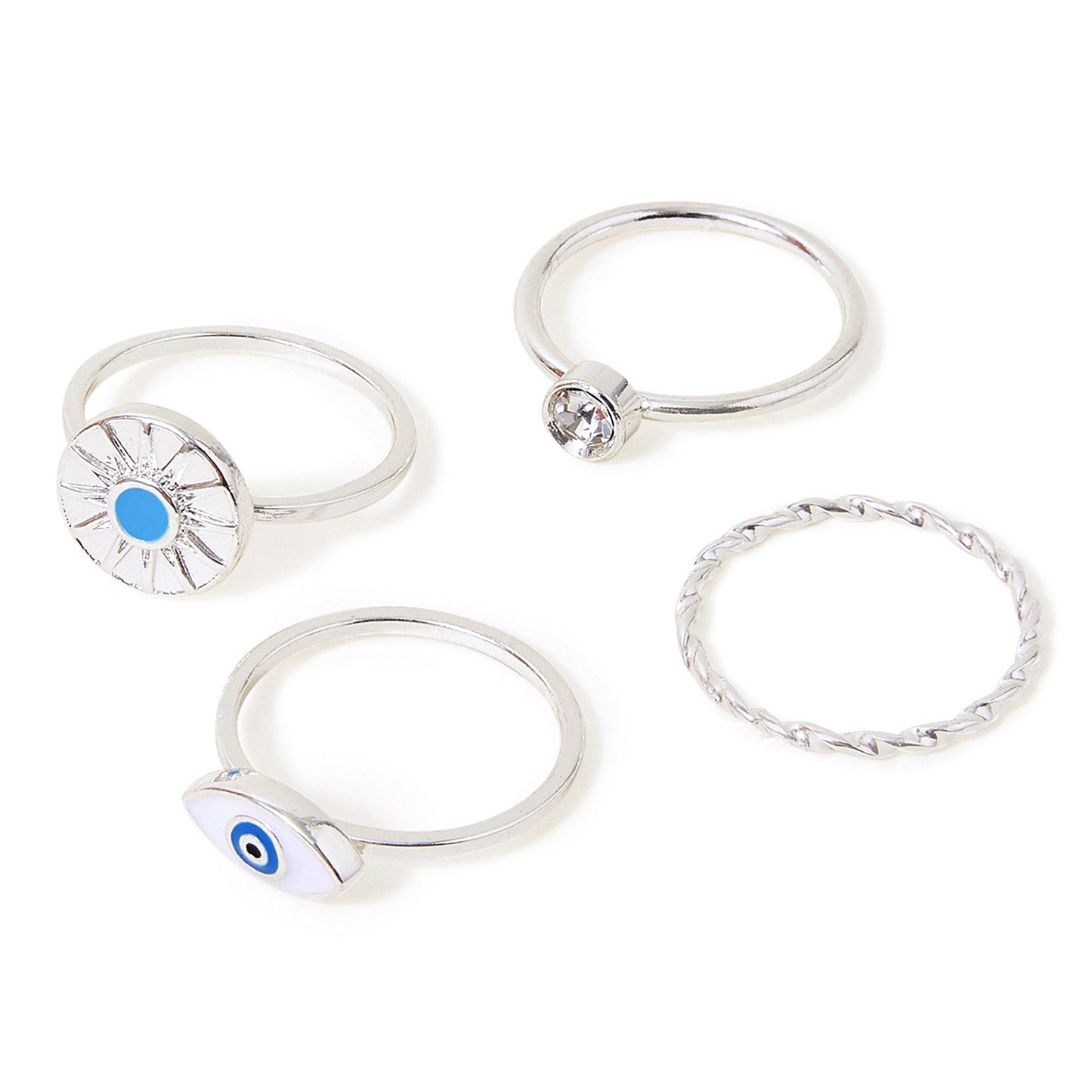 London Women's Silver Evil Eye Ring Pack Of 4-Small