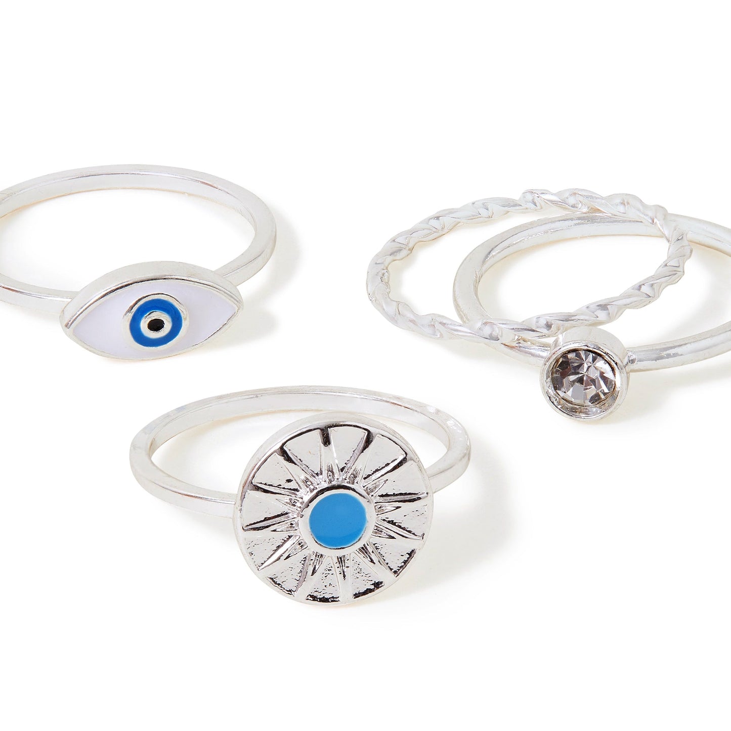 London Women's Silver Evil Eye Ring Pack Of 4-Small