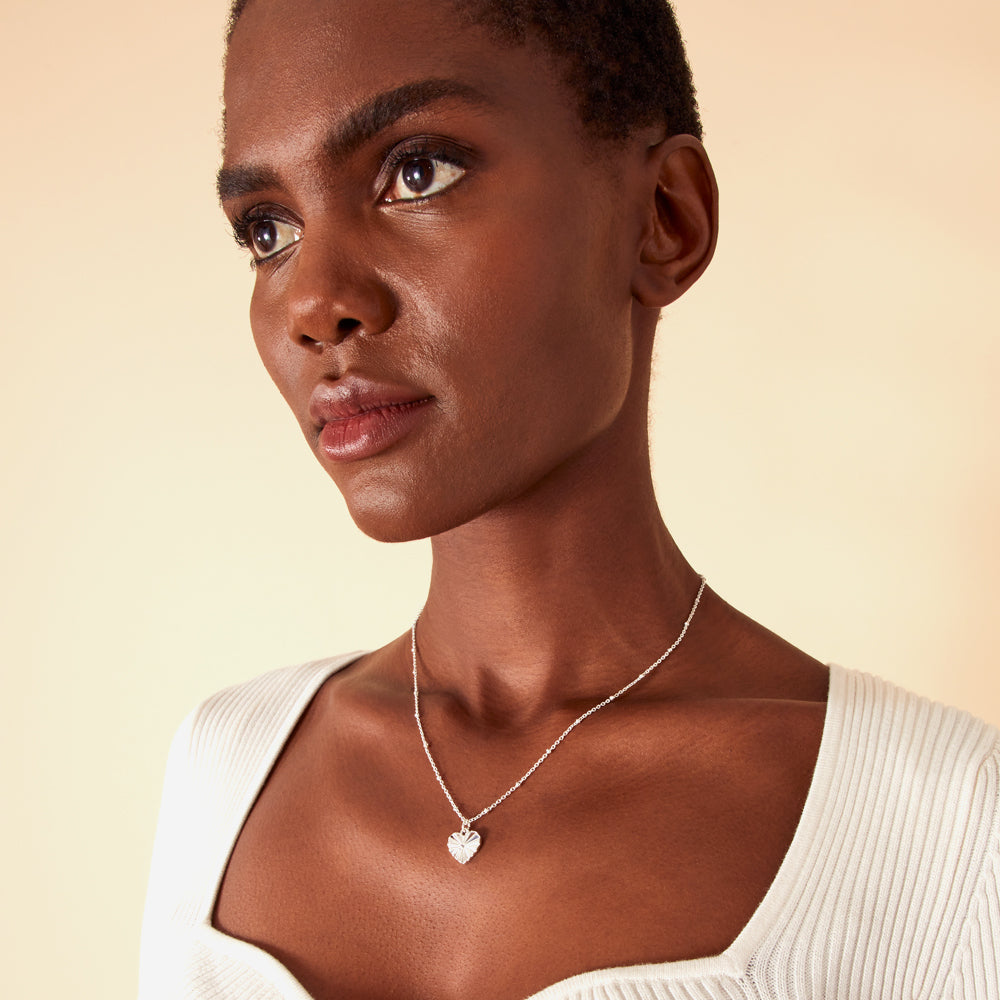 London Women's Silver Textured Heart Pendant Necklace