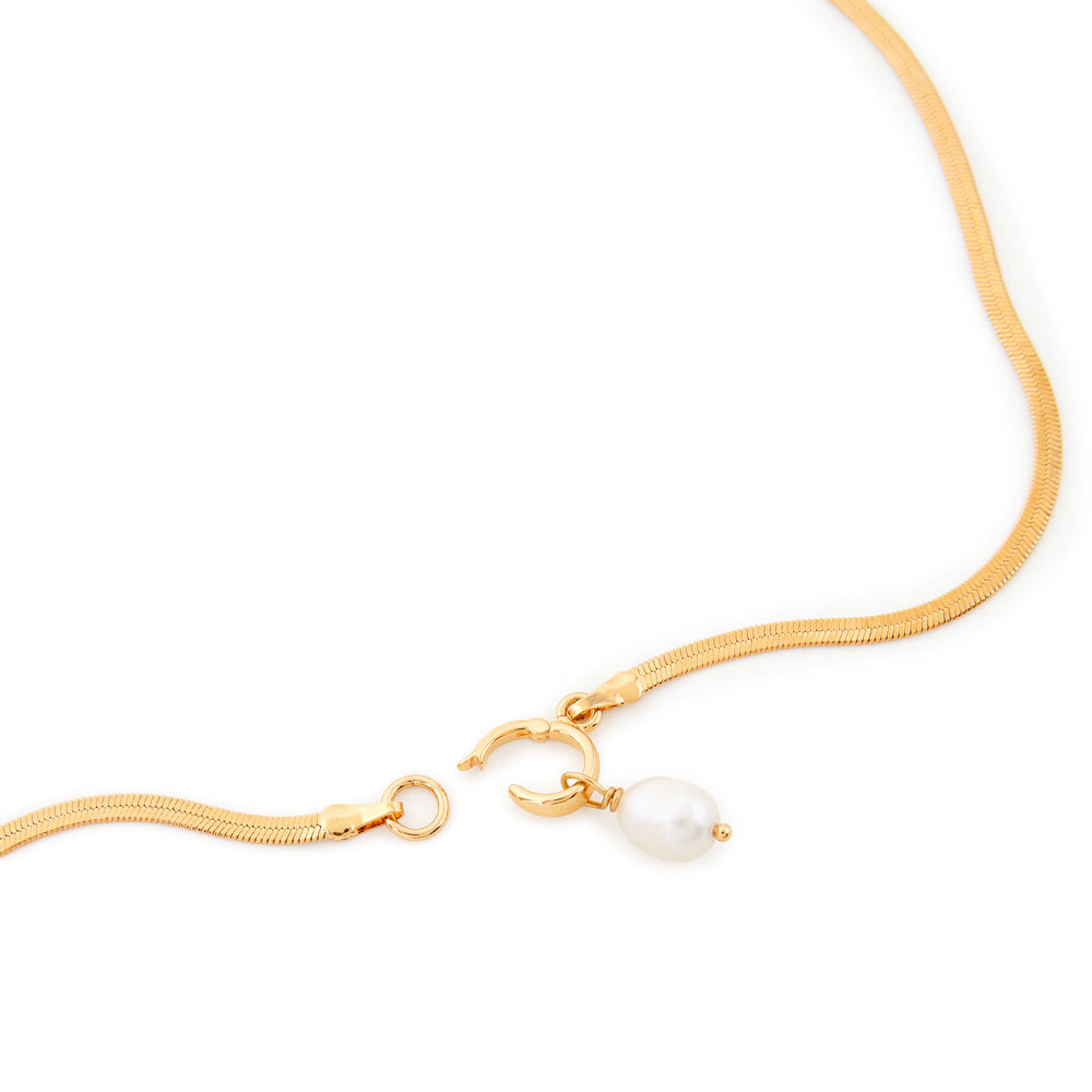 Real Gold Plated Pearl Z Herringbone Chain Pearl Pendant