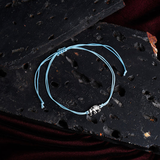 London Women's Light Blue Sparkle Elephant Threaded Anklet