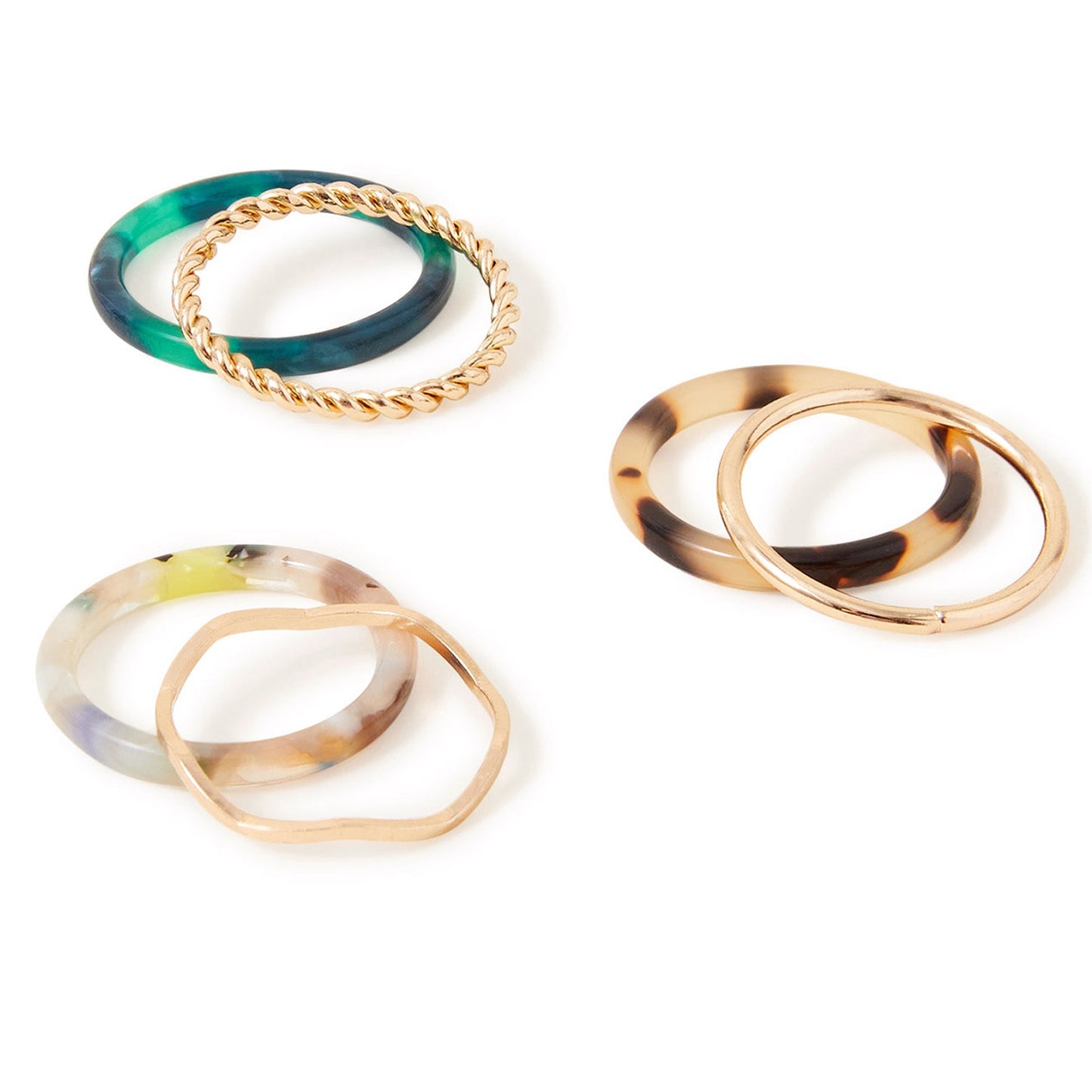 London Women's Multi Chunky Ridged Ring Gold Resin Rings 6 Pack-Small