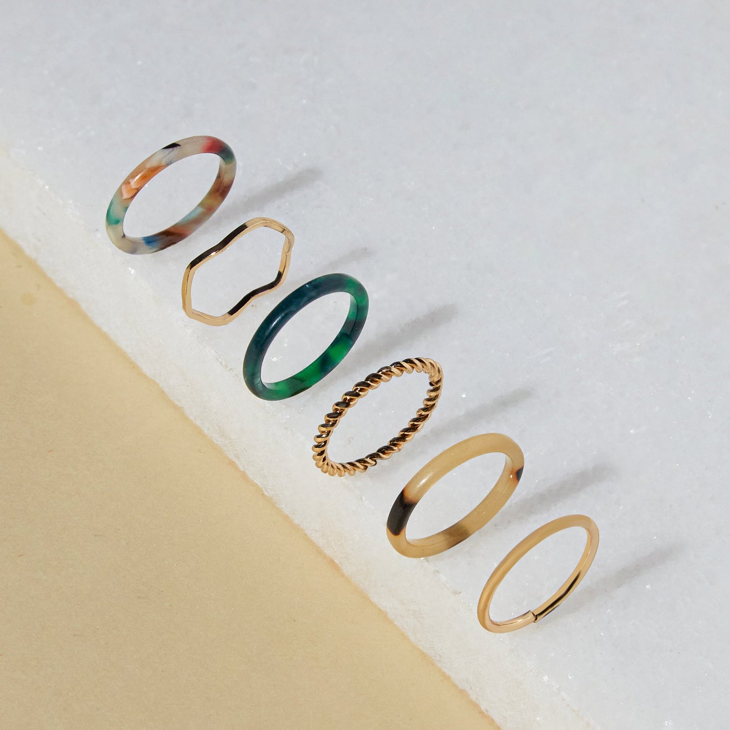 London Women's Multi Chunky Ridged Ring Gold Resin Rings 6 Pack-Medium