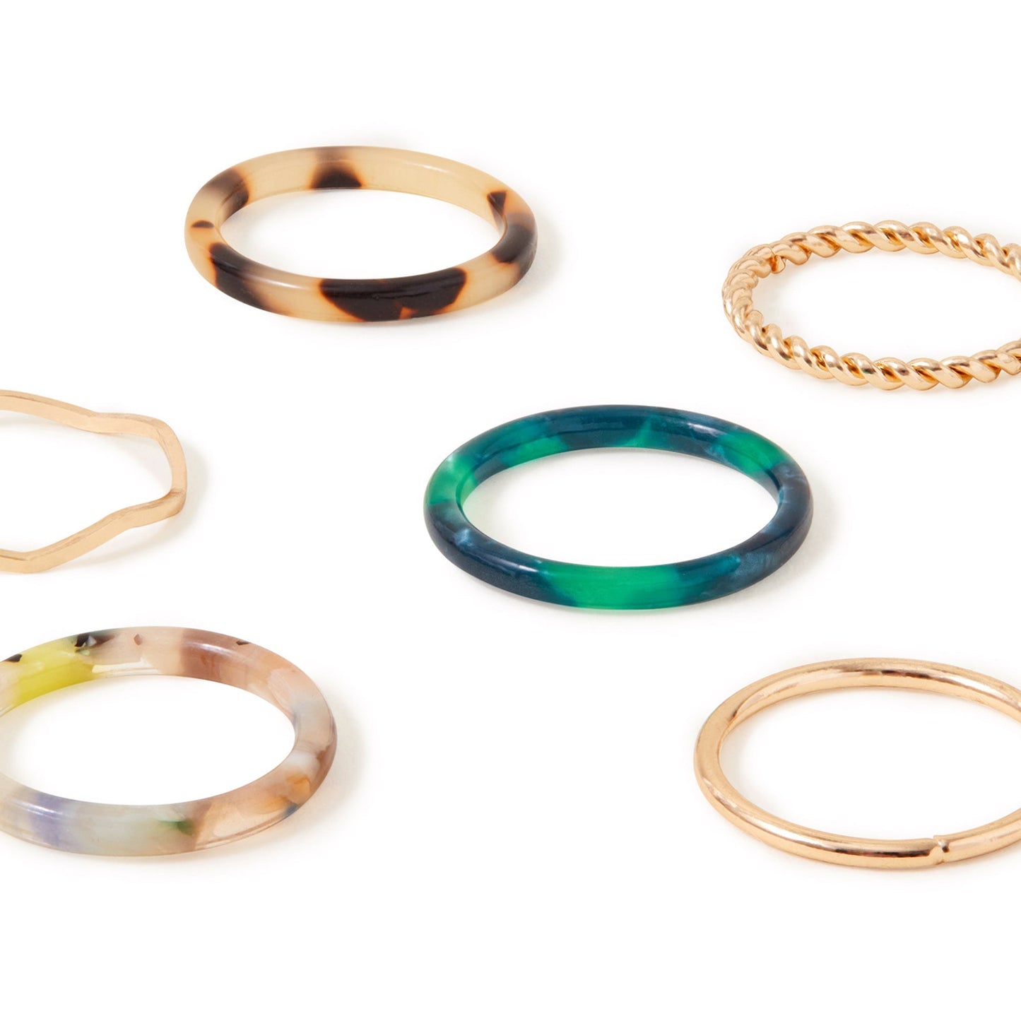 London Women's Multi Chunky Ridged Ring Gold Resin Rings 6 Pack-Large