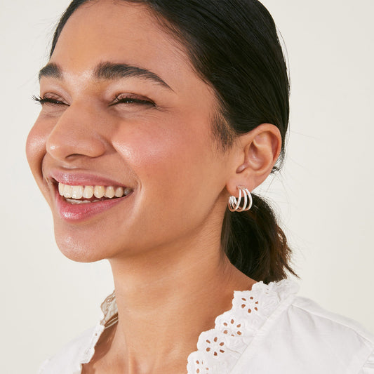 London Women's Silver Triple Hoop Earrings