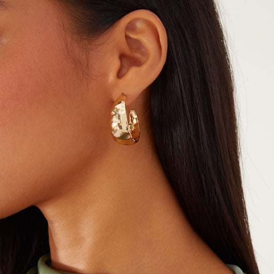 London Women's Chunky Hammered Metal Hoops