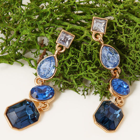 London Women's Eclectic Gem Long Drop Earrings Blue
