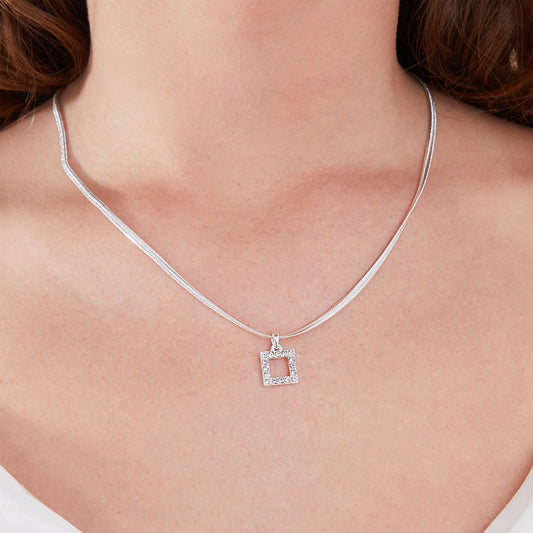 London Women's Silver Snake Chain Crystal Square Pendant