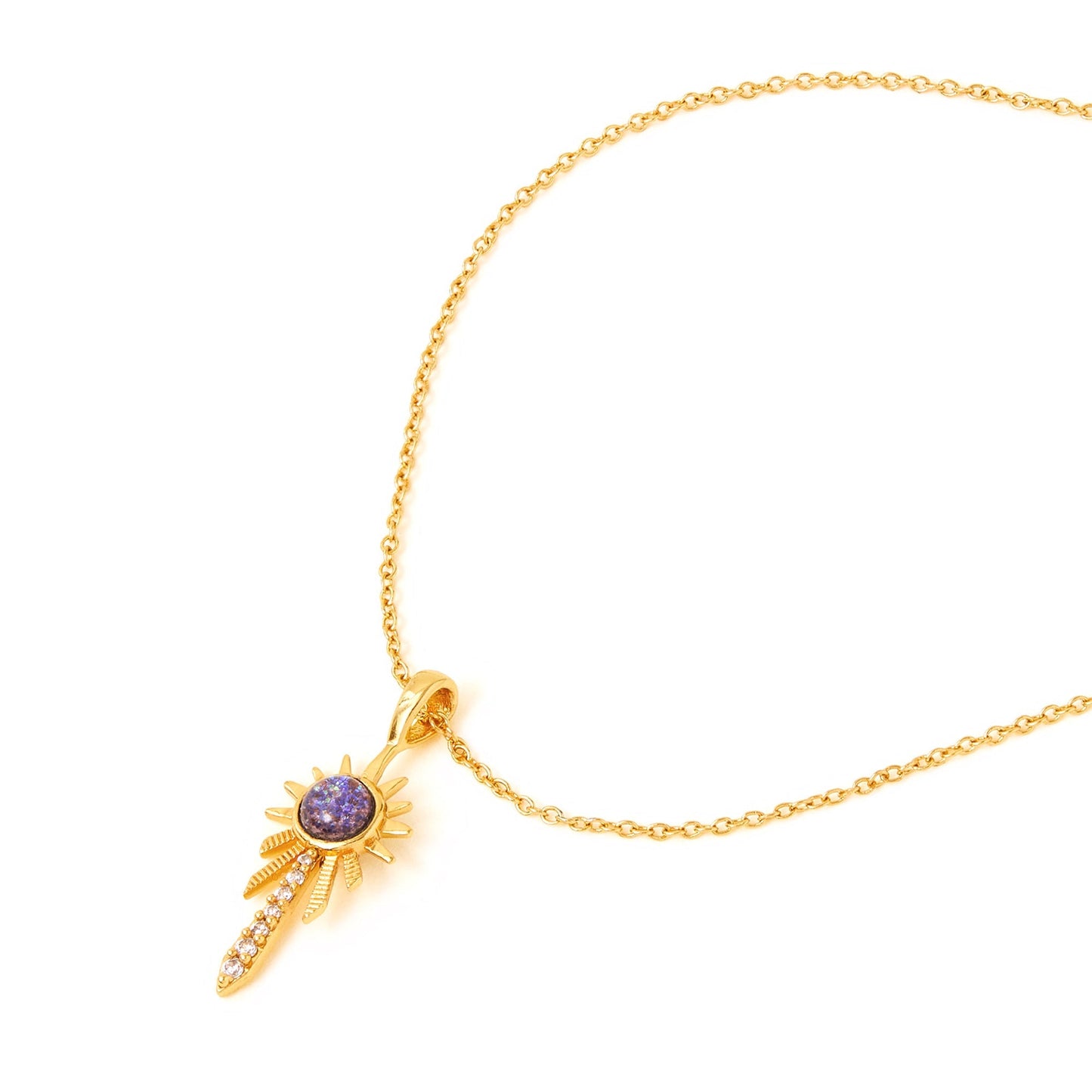 Real Gold-Plated Faux Opal Sunburst Necklace