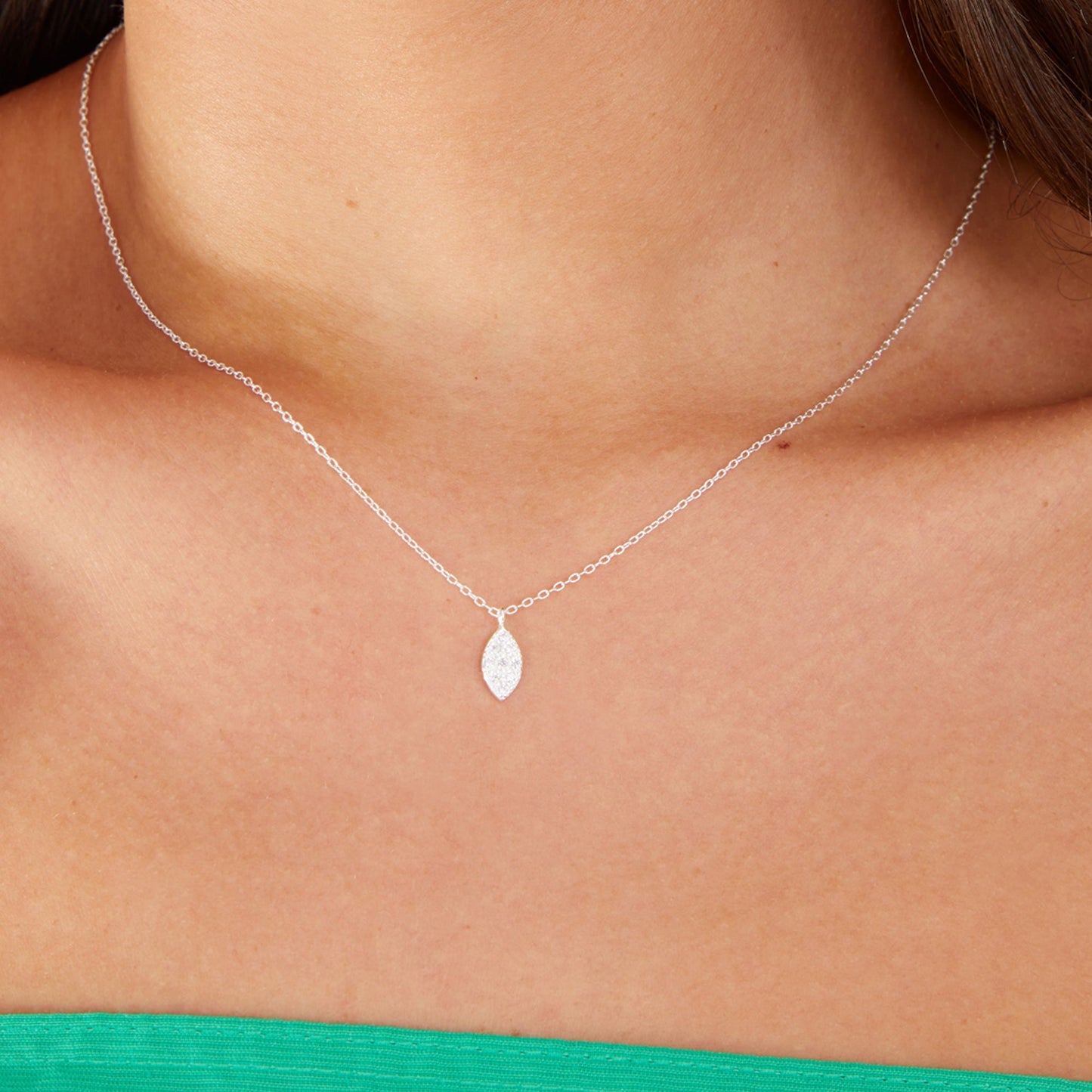 London Women's 925 Sterling Silver Hallmark Cubic Zirconia Marquise Shape Pave Necklace