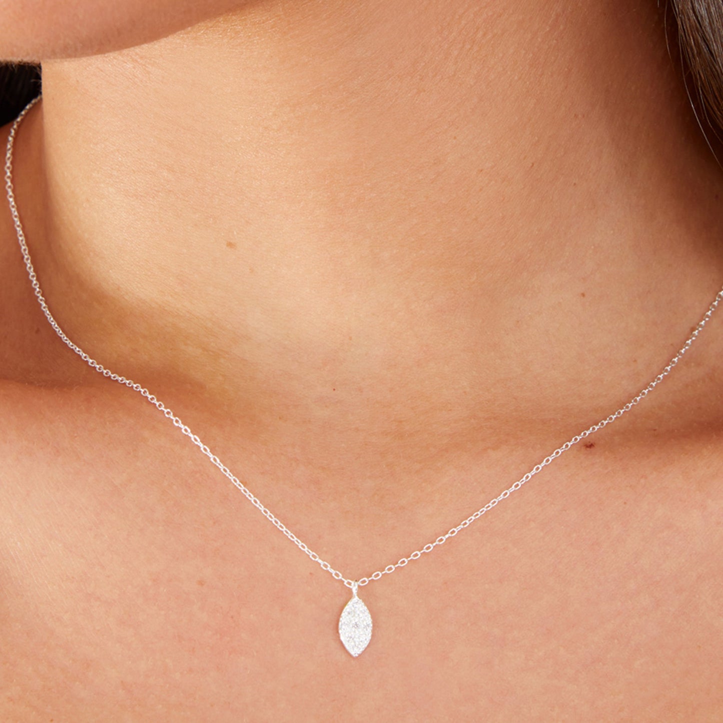 London Women's 925 Sterling Silver Hallmark Cubic Zirconia Marquise Shape Pave Necklace